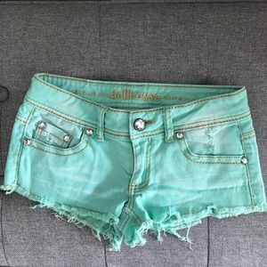Distressed Green Shorts